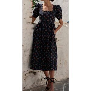 PINK CITY PRINTS Genevieve Dress In Midnight Garden, Small $288